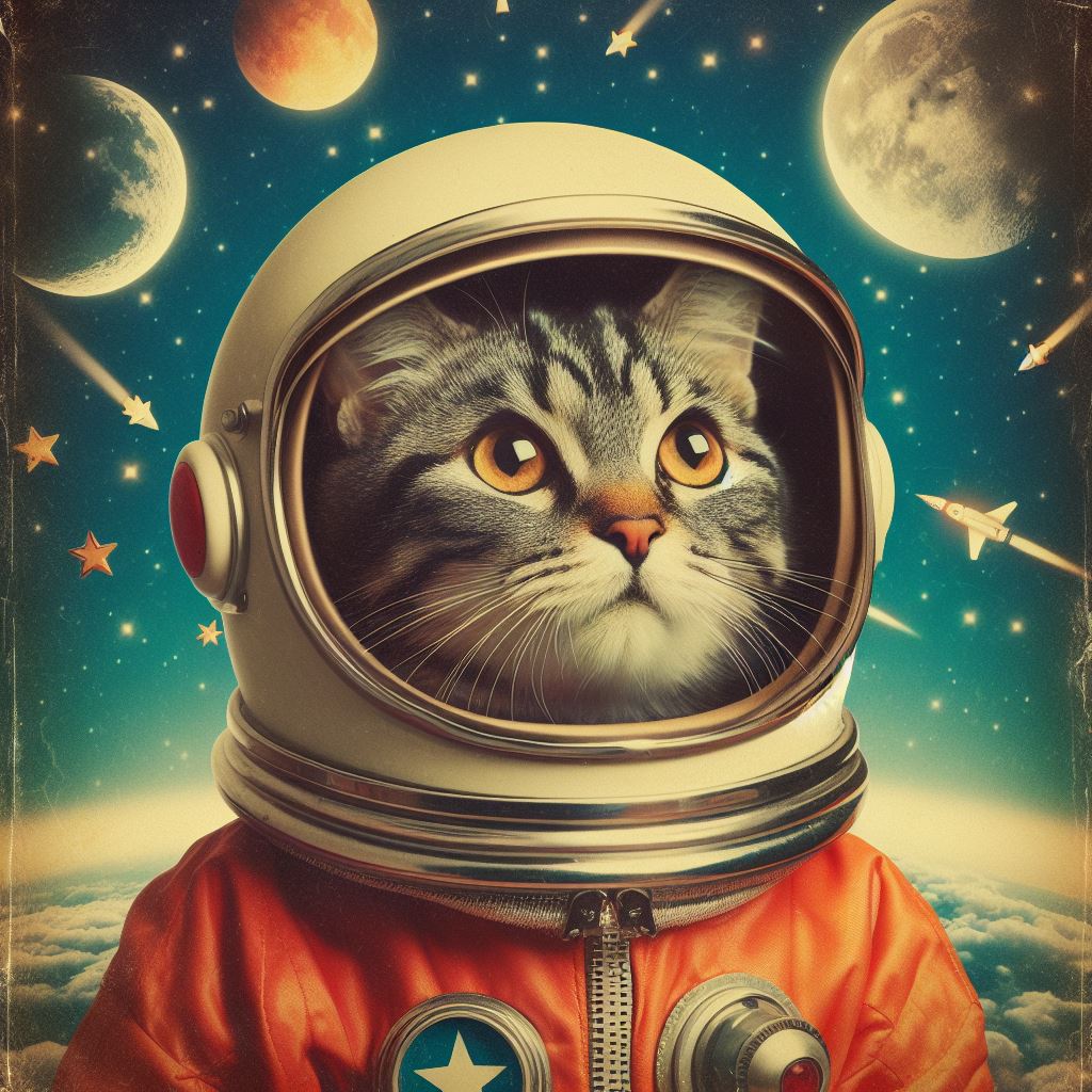 A tabby cat in a retro astronaut helmet